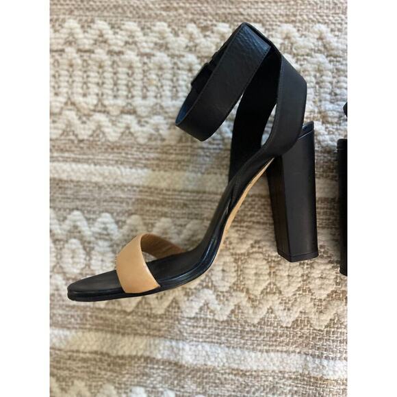 Vince Heels 39.5 / 9.5 Heels Black Leather Alexa Chunky Heel Open Toe Pumps - Picture 6 of 13